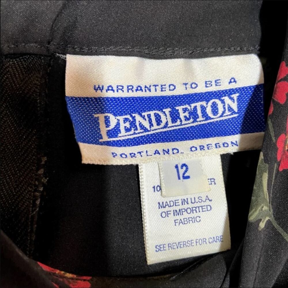 Vintage Pendleton Skirt Set 90s Blouse Poppy Print Floral Black Red Matching 12 - Picture 4 of 8